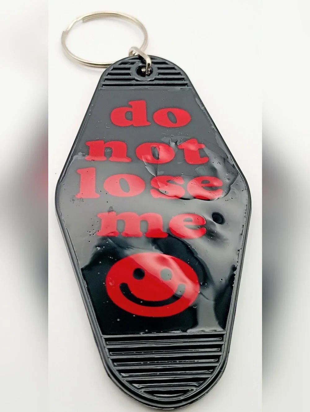 Double Sided Resin Keychain Do Not Lose Me Black Red Smiley Handmade